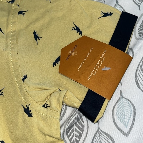 Craft & Flow NWT Short Sleeve Button Up Size 5T. Blue and yellow w/dinosaurs - Picture 2 of 6